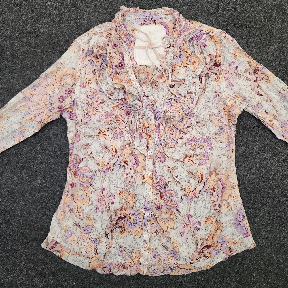 Cino Womens Small Paisley Floral Ruffle Blouse Romantic Vintage Cottagecore